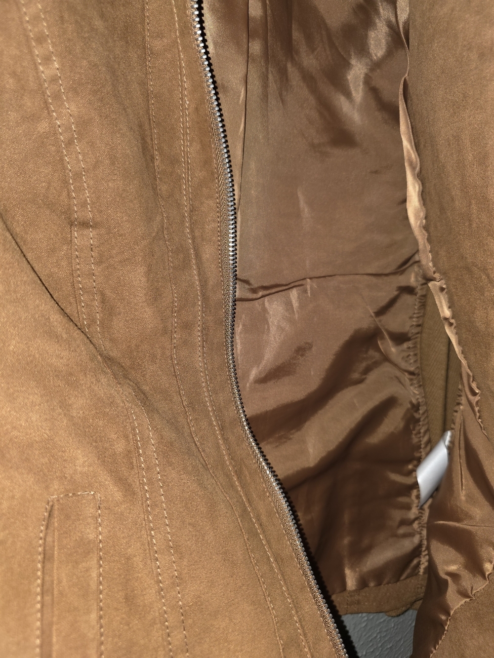 New Directions Faux Suede Moto Jacket Brown Tan Size Small - Picture 6 of 7